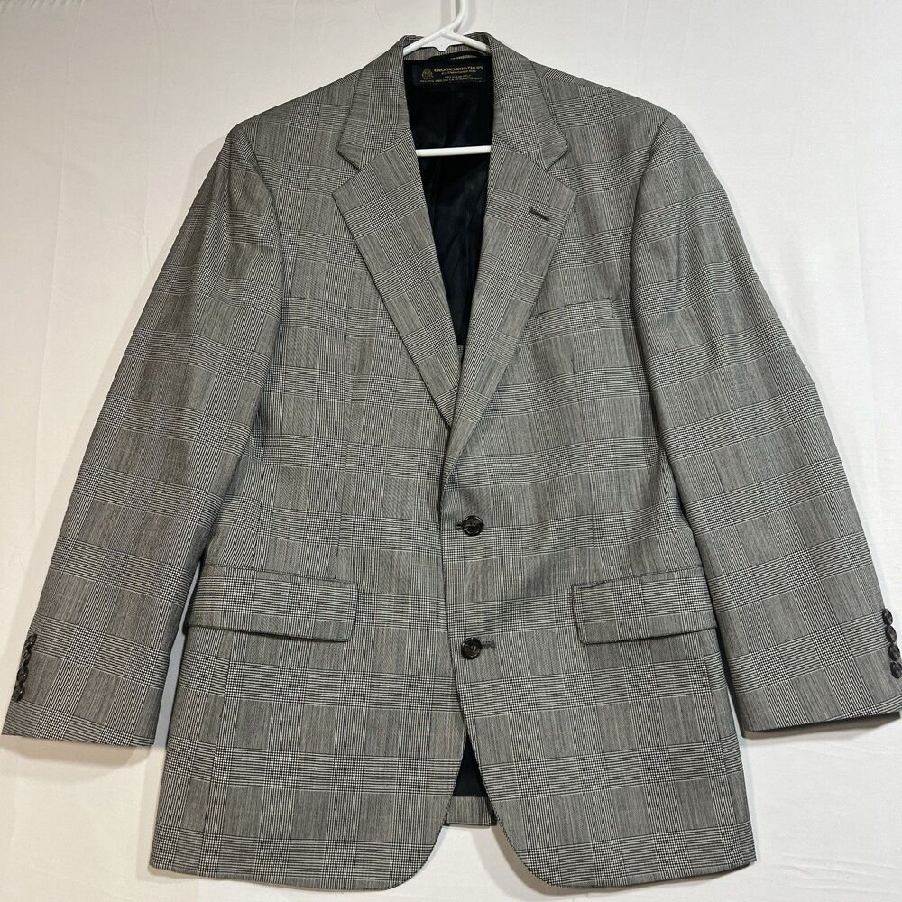 Vtg 70s Brooks Brothers Blazer 40R Grey Glen Plaid Wool Sport Coat Ivy League
